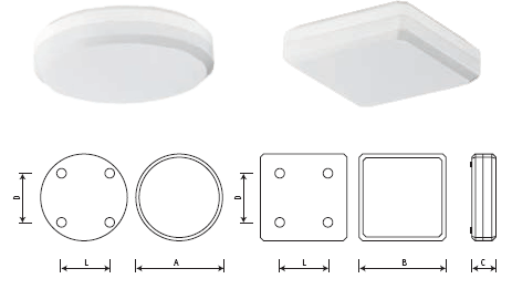 Технические характеристики коспактных светильников K, C