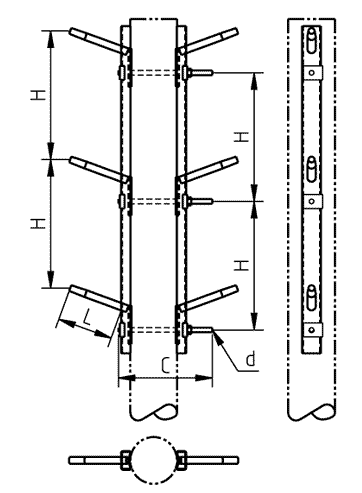 Двухцепная промежуточная траверса с вертикальным расположением фаз SH157.10 (6–20 кВ)