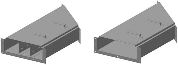 Короб угловой плоский одноканальный, трёхканальный для горизонтального поворота типа ККБ-УГП; ККБ-3УГП
