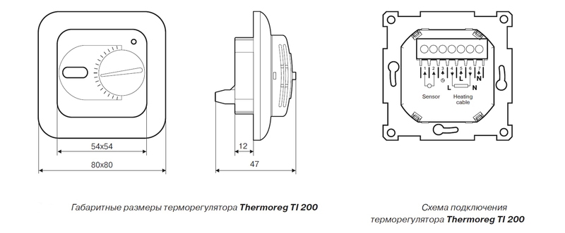 Габаритные размеры терморегулятора TI 200