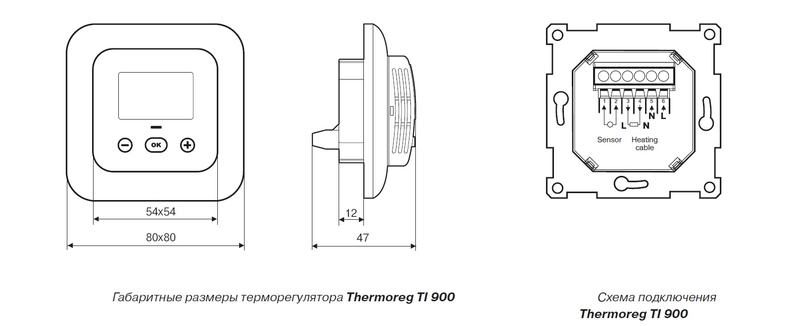 Габаритные размеры терморегулятора TI 900